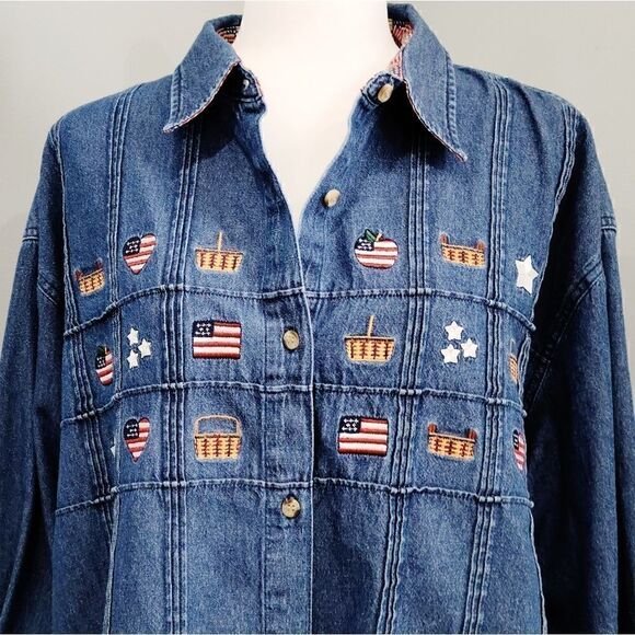 Patriotic VTG Bottom Down Dennis Blouse - Picture 2 of 10